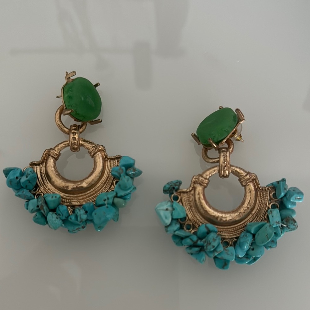 Elegant Gold and Turquoise Earrings